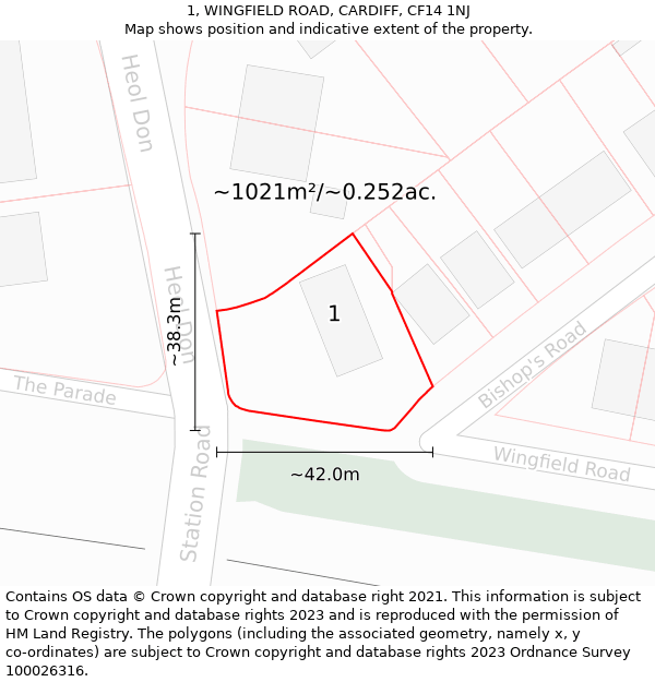 1, WINGFIELD ROAD, CARDIFF, CF14 1NJ: Plot and title map