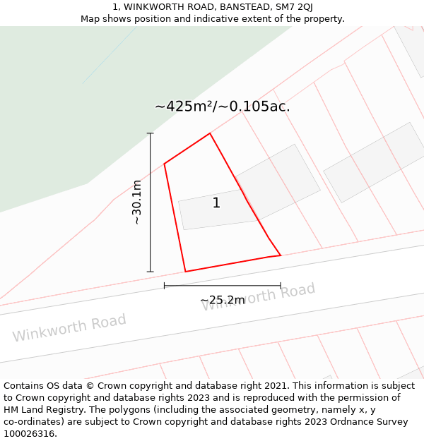 1, WINKWORTH ROAD, BANSTEAD, SM7 2QJ: Plot and title map