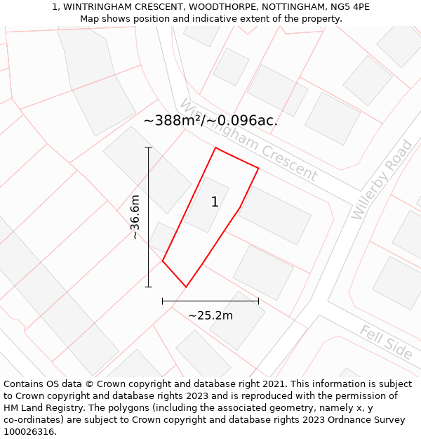 1, WINTRINGHAM CRESCENT, WOODTHORPE, NOTTINGHAM, NG5 4PE: Plot and title map