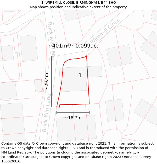 1, WIREMILL CLOSE, BIRMINGHAM, B44 8HQ: Plot and title map