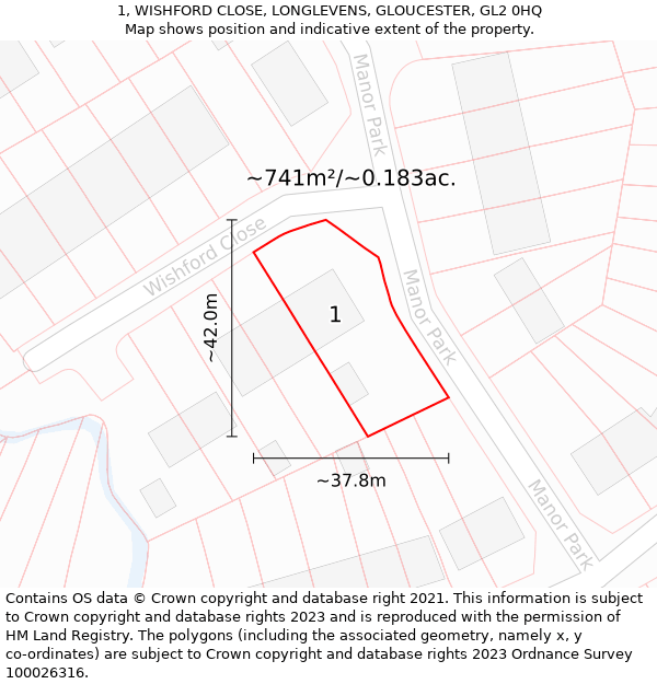 1, WISHFORD CLOSE, LONGLEVENS, GLOUCESTER, GL2 0HQ: Plot and title map