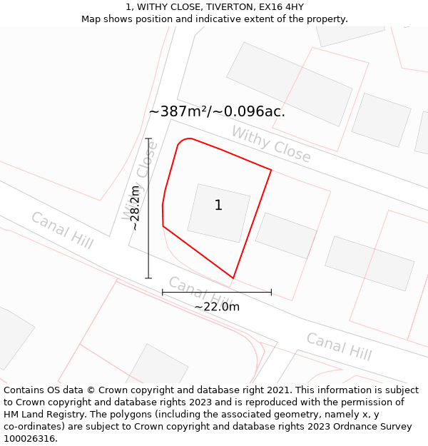 1, WITHY CLOSE, TIVERTON, EX16 4HY: Plot and title map