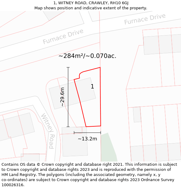 1, WITNEY ROAD, CRAWLEY, RH10 6GJ: Plot and title map