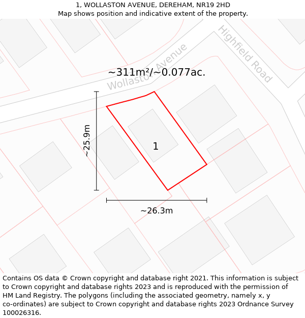 1, WOLLASTON AVENUE, DEREHAM, NR19 2HD: Plot and title map