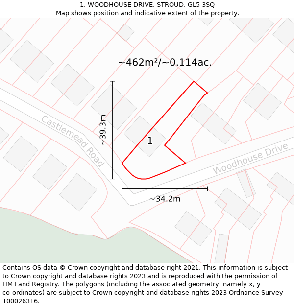 1, WOODHOUSE DRIVE, STROUD, GL5 3SQ: Plot and title map