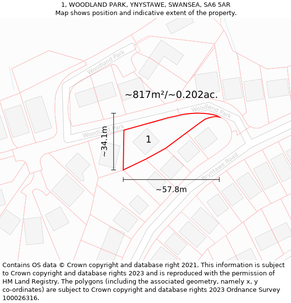 1, WOODLAND PARK, YNYSTAWE, SWANSEA, SA6 5AR: Plot and title map