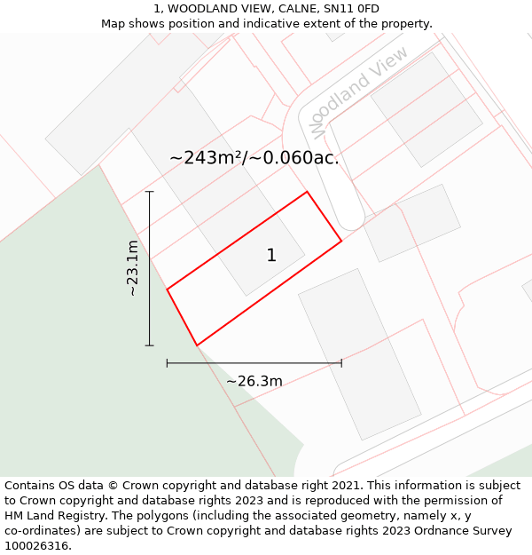 1, WOODLAND VIEW, CALNE, SN11 0FD: Plot and title map