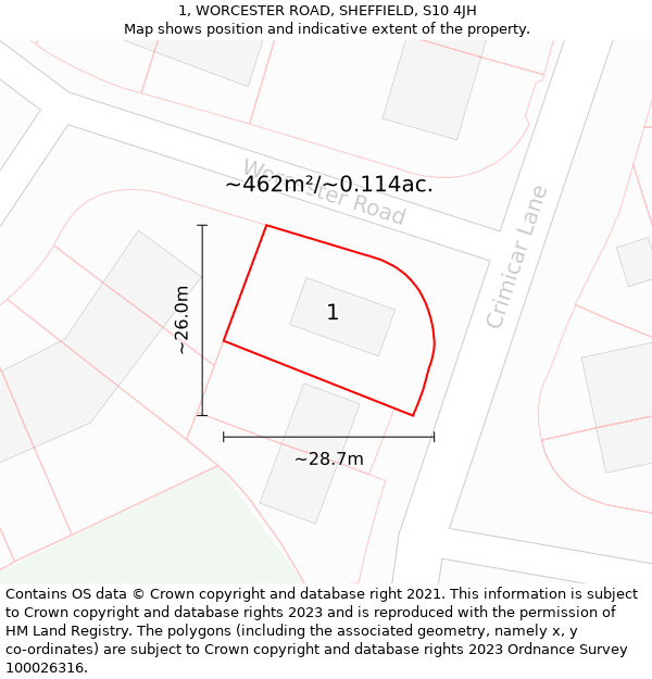 1, WORCESTER ROAD, SHEFFIELD, S10 4JH: Plot and title map