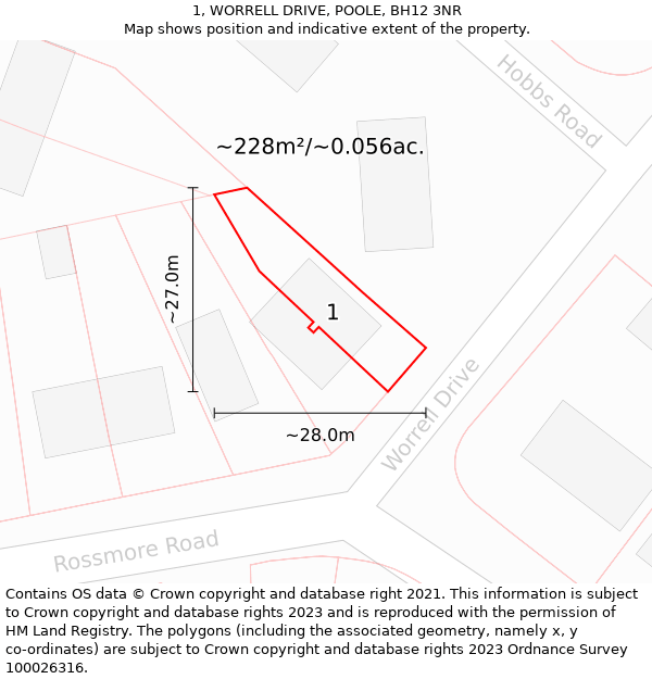 1, WORRELL DRIVE, POOLE, BH12 3NR: Plot and title map