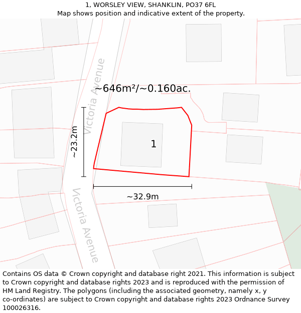 1, WORSLEY VIEW, SHANKLIN, PO37 6FL: Plot and title map