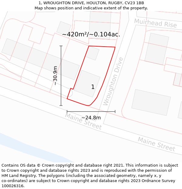 1, WROUGHTON DRIVE, HOULTON, RUGBY, CV23 1BB: Plot and title map