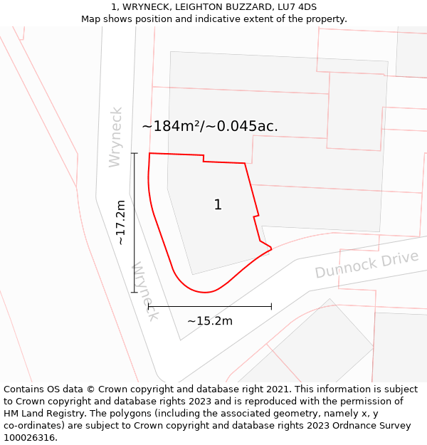 1, WRYNECK, LEIGHTON BUZZARD, LU7 4DS: Plot and title map