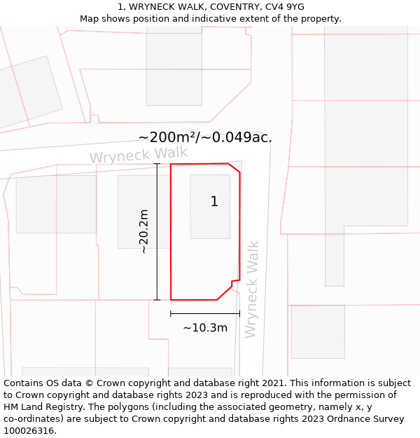 1, WRYNECK WALK, COVENTRY, CV4 9YG: Plot and title map