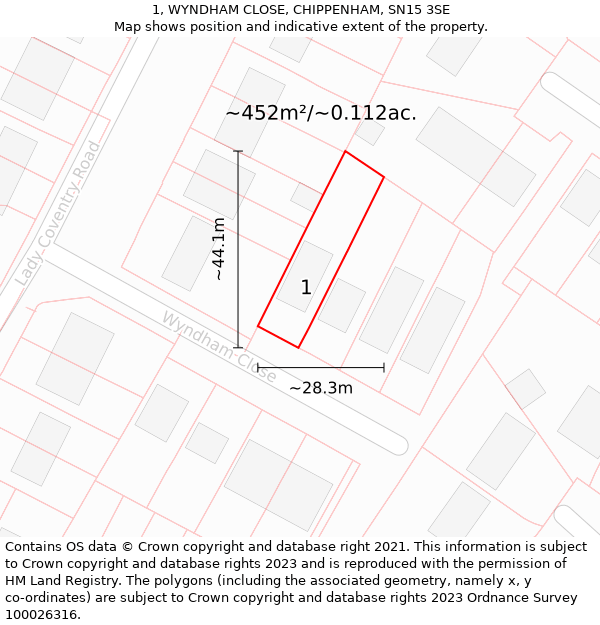 1, WYNDHAM CLOSE, CHIPPENHAM, SN15 3SE: Plot and title map