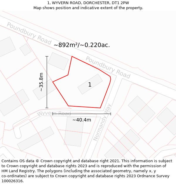 1, WYVERN ROAD, DORCHESTER, DT1 2PW: Plot and title map