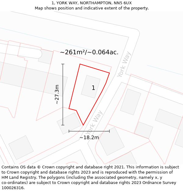 1, YORK WAY, NORTHAMPTON, NN5 6UX: Plot and title map