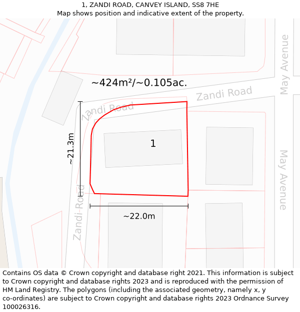 1, ZANDI ROAD, CANVEY ISLAND, SS8 7HE: Plot and title map