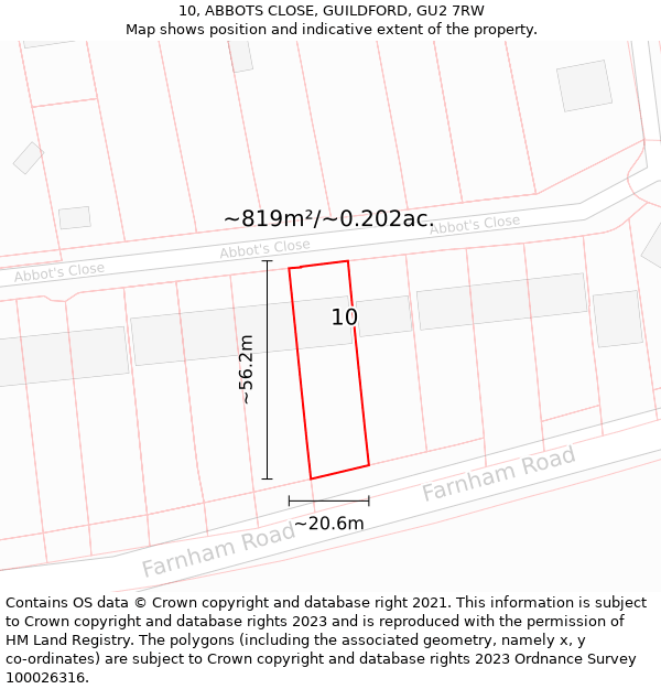 10, ABBOTS CLOSE, GUILDFORD, GU2 7RW: Plot and title map