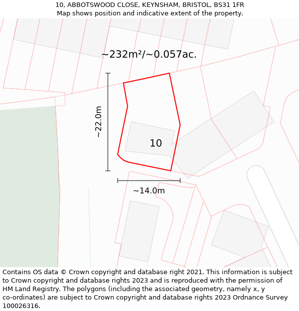 10, ABBOTSWOOD CLOSE, KEYNSHAM, BRISTOL, BS31 1FR: Plot and title map