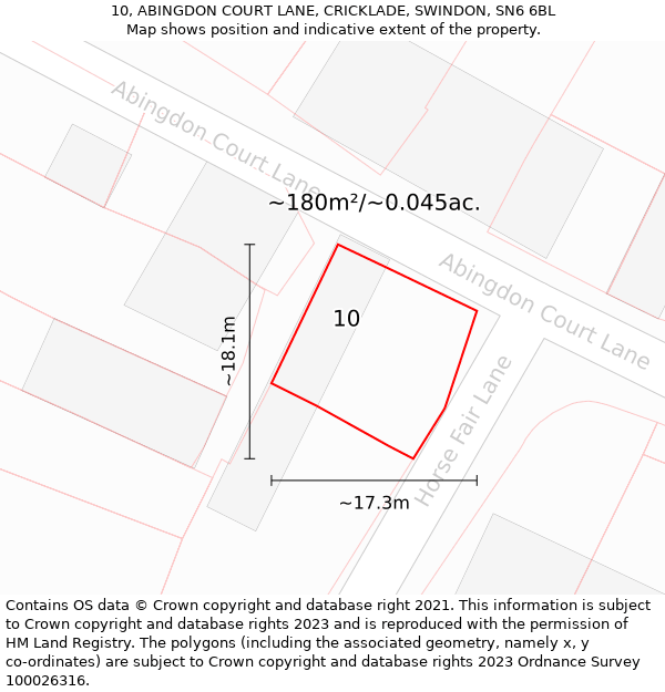 10, ABINGDON COURT LANE, CRICKLADE, SWINDON, SN6 6BL: Plot and title map