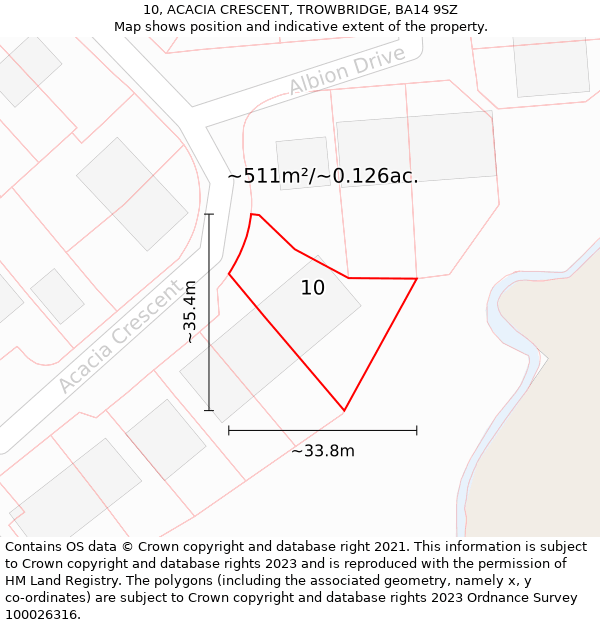 10, ACACIA CRESCENT, TROWBRIDGE, BA14 9SZ: Plot and title map