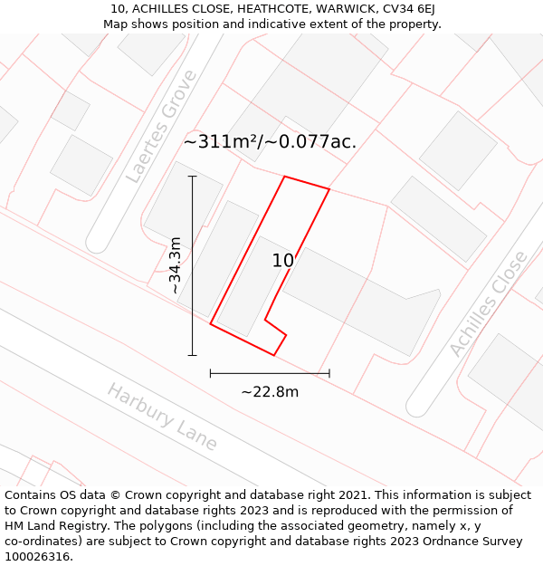 10, ACHILLES CLOSE, HEATHCOTE, WARWICK, CV34 6EJ: Plot and title map