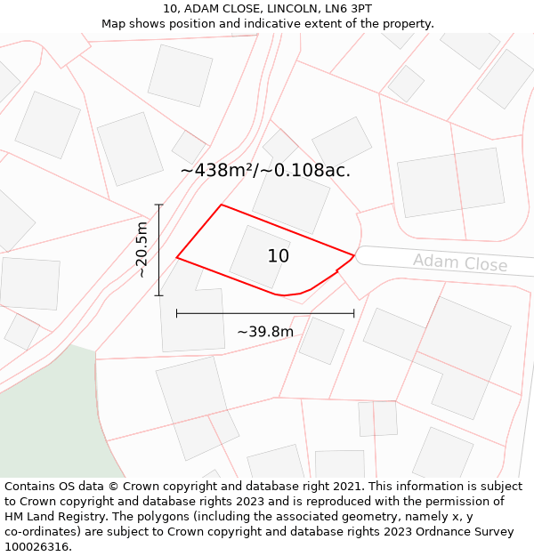 10, ADAM CLOSE, LINCOLN, LN6 3PT: Plot and title map