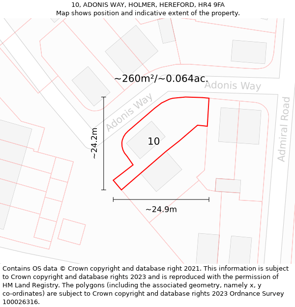 10, ADONIS WAY, HOLMER, HEREFORD, HR4 9FA: Plot and title map