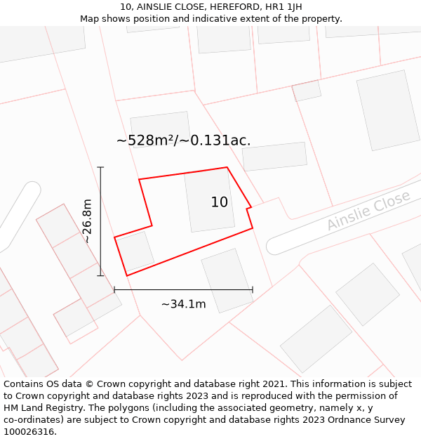 10, AINSLIE CLOSE, HEREFORD, HR1 1JH: Plot and title map