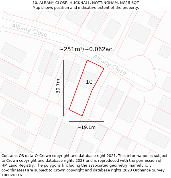 10, ALBANY CLOSE, HUCKNALL, NOTTINGHAM, NG15 6QZ: Plot and title map