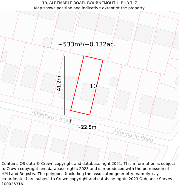 10, ALBEMARLE ROAD, BOURNEMOUTH, BH3 7LZ: Plot and title map