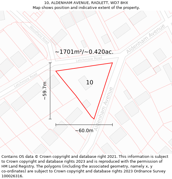 10, ALDENHAM AVENUE, RADLETT, WD7 8HX: Plot and title map