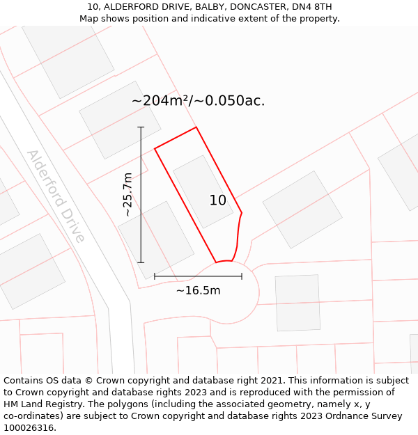 10, ALDERFORD DRIVE, BALBY, DONCASTER, DN4 8TH: Plot and title map