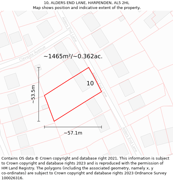 10, ALDERS END LANE, HARPENDEN, AL5 2HL: Plot and title map