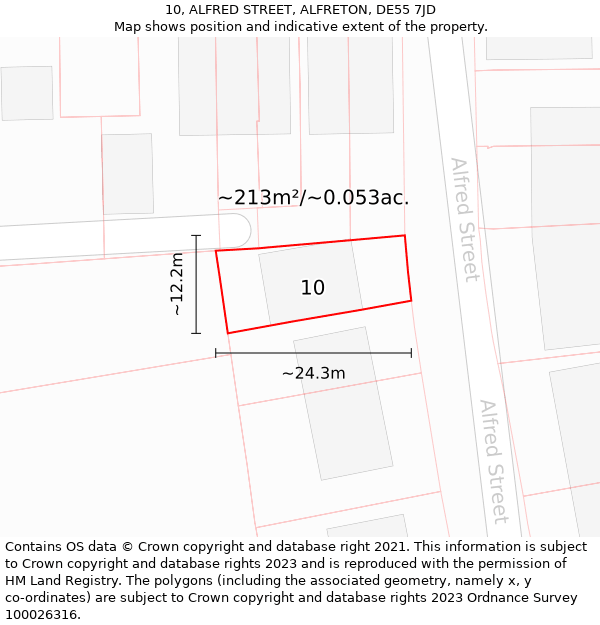 10, ALFRED STREET, ALFRETON, DE55 7JD: Plot and title map