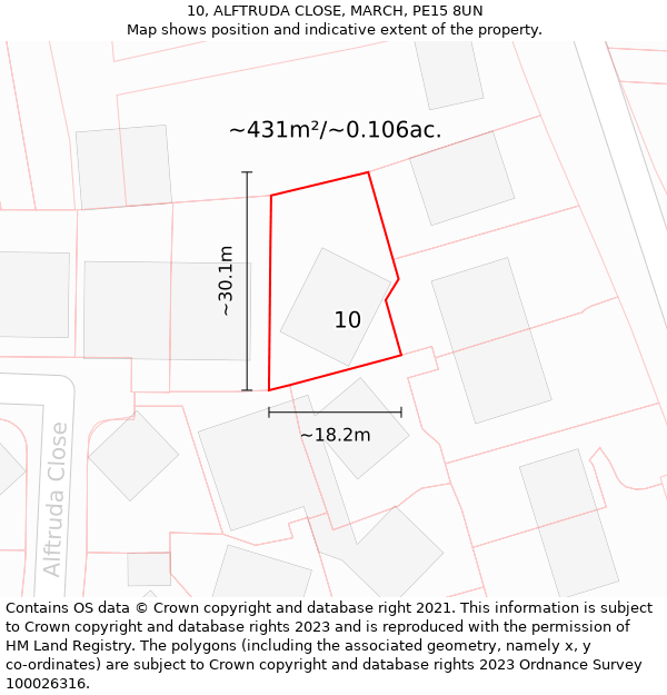 10, ALFTRUDA CLOSE, MARCH, PE15 8UN: Plot and title map