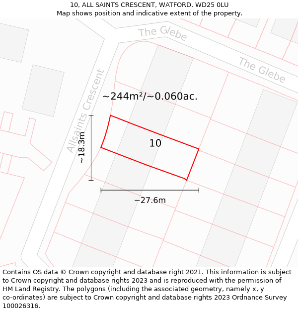 10, ALL SAINTS CRESCENT, WATFORD, WD25 0LU: Plot and title map