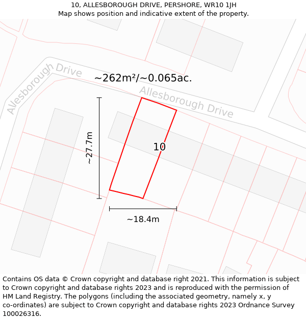 10, ALLESBOROUGH DRIVE, PERSHORE, WR10 1JH: Plot and title map