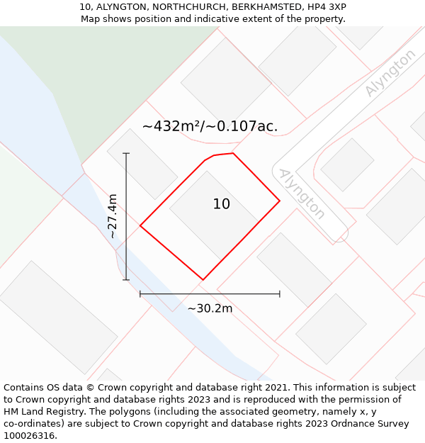 10, ALYNGTON, NORTHCHURCH, BERKHAMSTED, HP4 3XP: Plot and title map