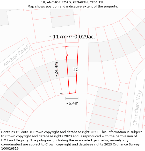 10, ANCHOR ROAD, PENARTH, CF64 1SL: Plot and title map