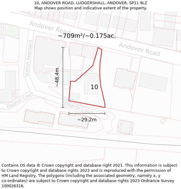 10, ANDOVER ROAD, LUDGERSHALL, ANDOVER, SP11 9LZ: Plot and title map