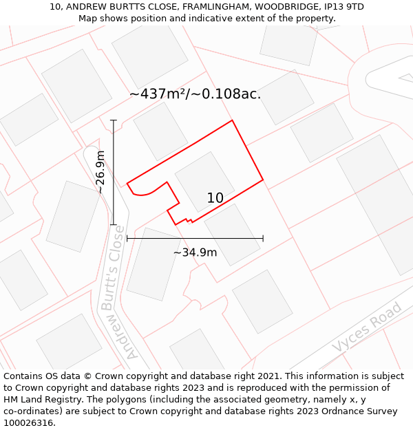 10, ANDREW BURTTS CLOSE, FRAMLINGHAM, WOODBRIDGE, IP13 9TD: Plot and title map