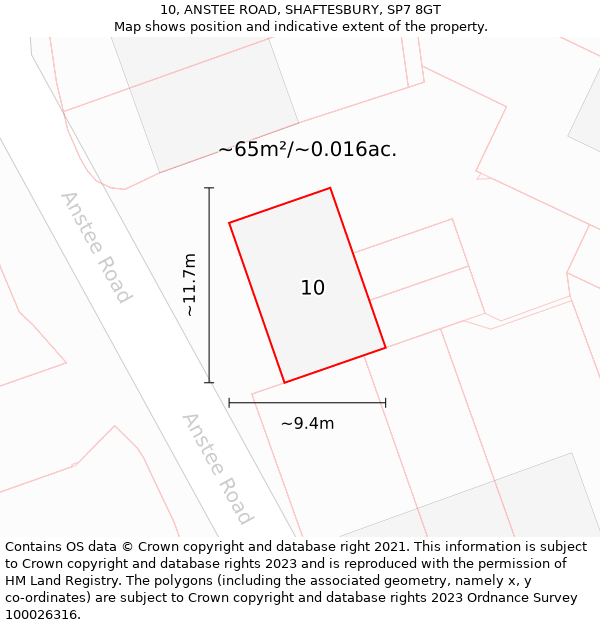 10, ANSTEE ROAD, SHAFTESBURY, SP7 8GT: Plot and title map