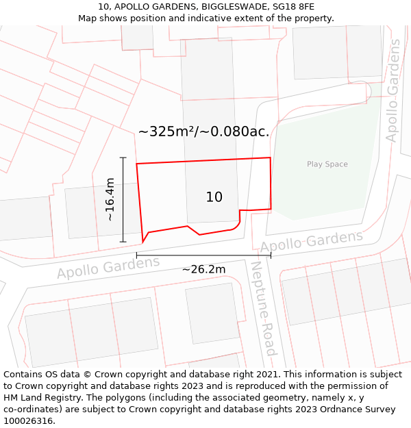 10, APOLLO GARDENS, BIGGLESWADE, SG18 8FE: Plot and title map