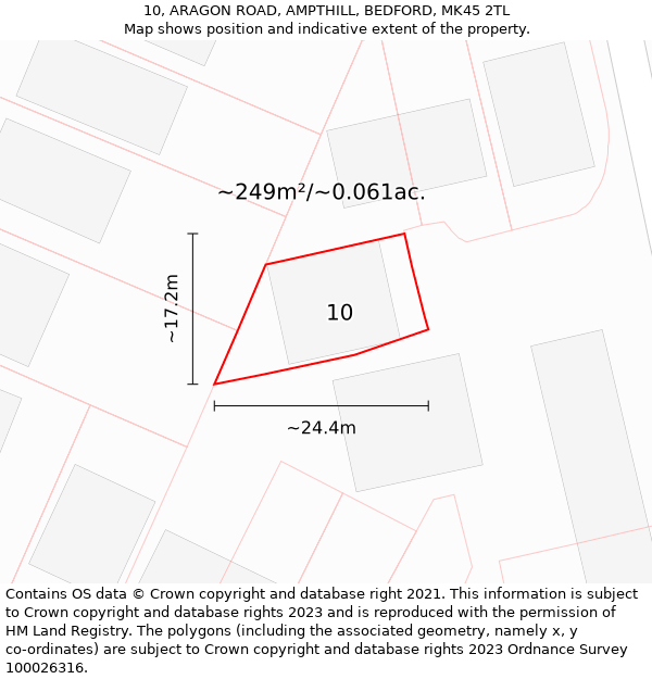 10, ARAGON ROAD, AMPTHILL, BEDFORD, MK45 2TL: Plot and title map