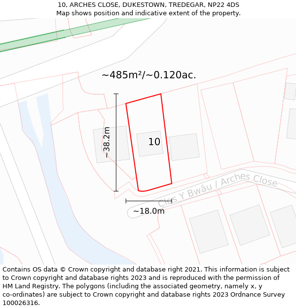 10, ARCHES CLOSE, DUKESTOWN, TREDEGAR, NP22 4DS: Plot and title map
