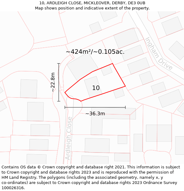 10, ARDLEIGH CLOSE, MICKLEOVER, DERBY, DE3 0UB: Plot and title map