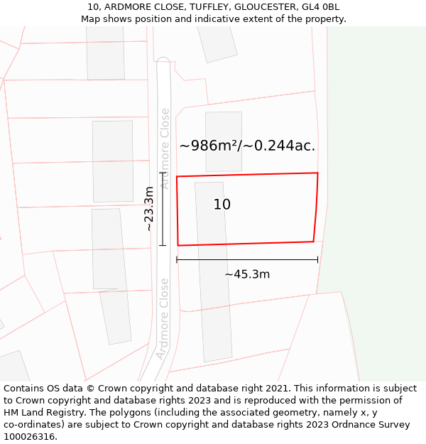 10, ARDMORE CLOSE, TUFFLEY, GLOUCESTER, GL4 0BL: Plot and title map