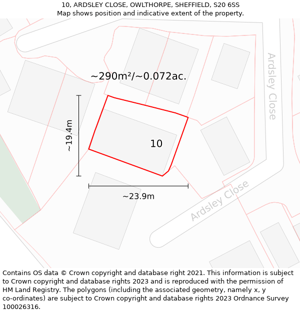 10, ARDSLEY CLOSE, OWLTHORPE, SHEFFIELD, S20 6SS: Plot and title map