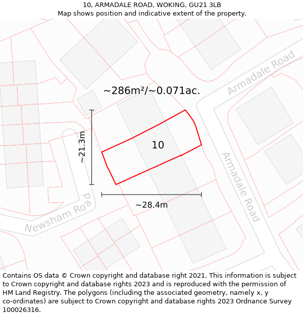 10, ARMADALE ROAD, WOKING, GU21 3LB: Plot and title map